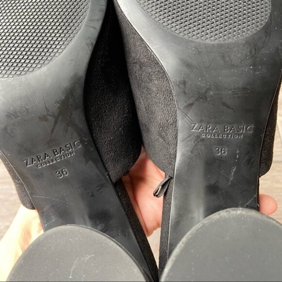 Zara  Black Faux Suede Clear Heel Slides - Picture 9 of 14